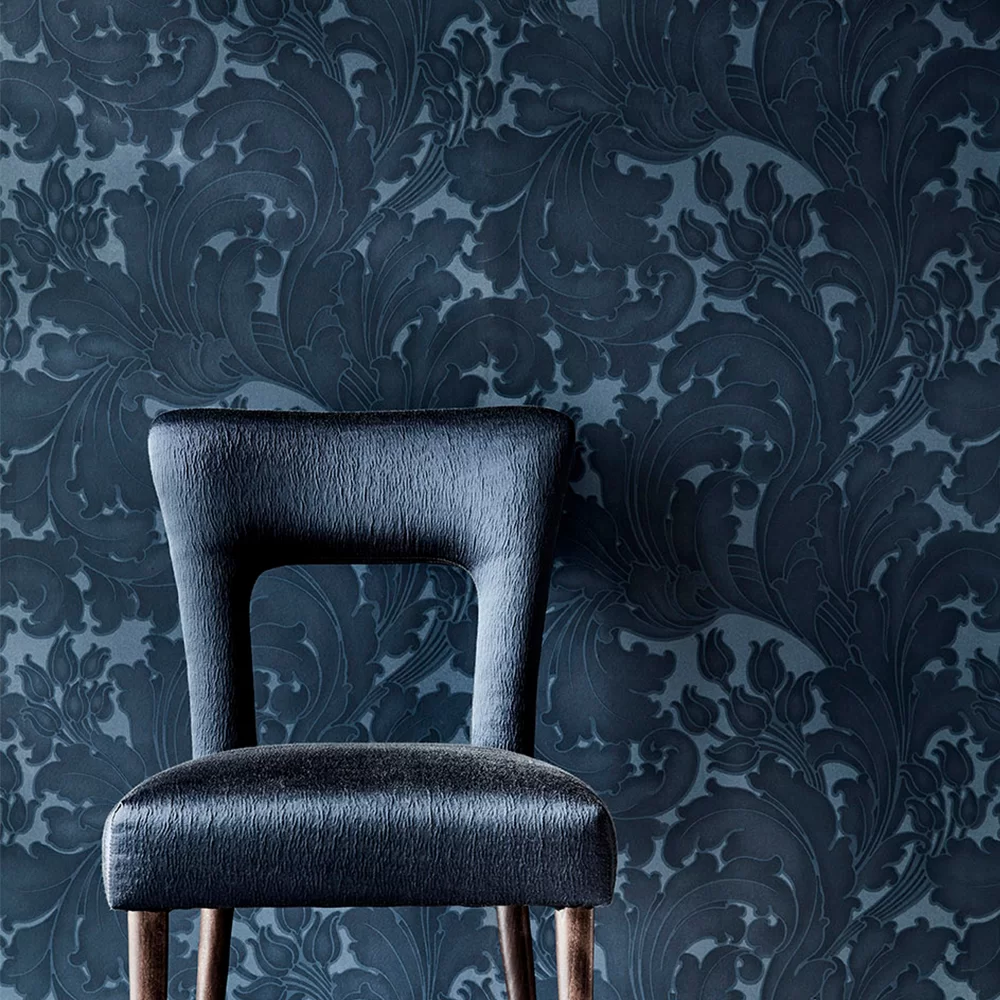 0260TUBLUEZ - Tulip Wallpaper - Blue Black - Little Greene