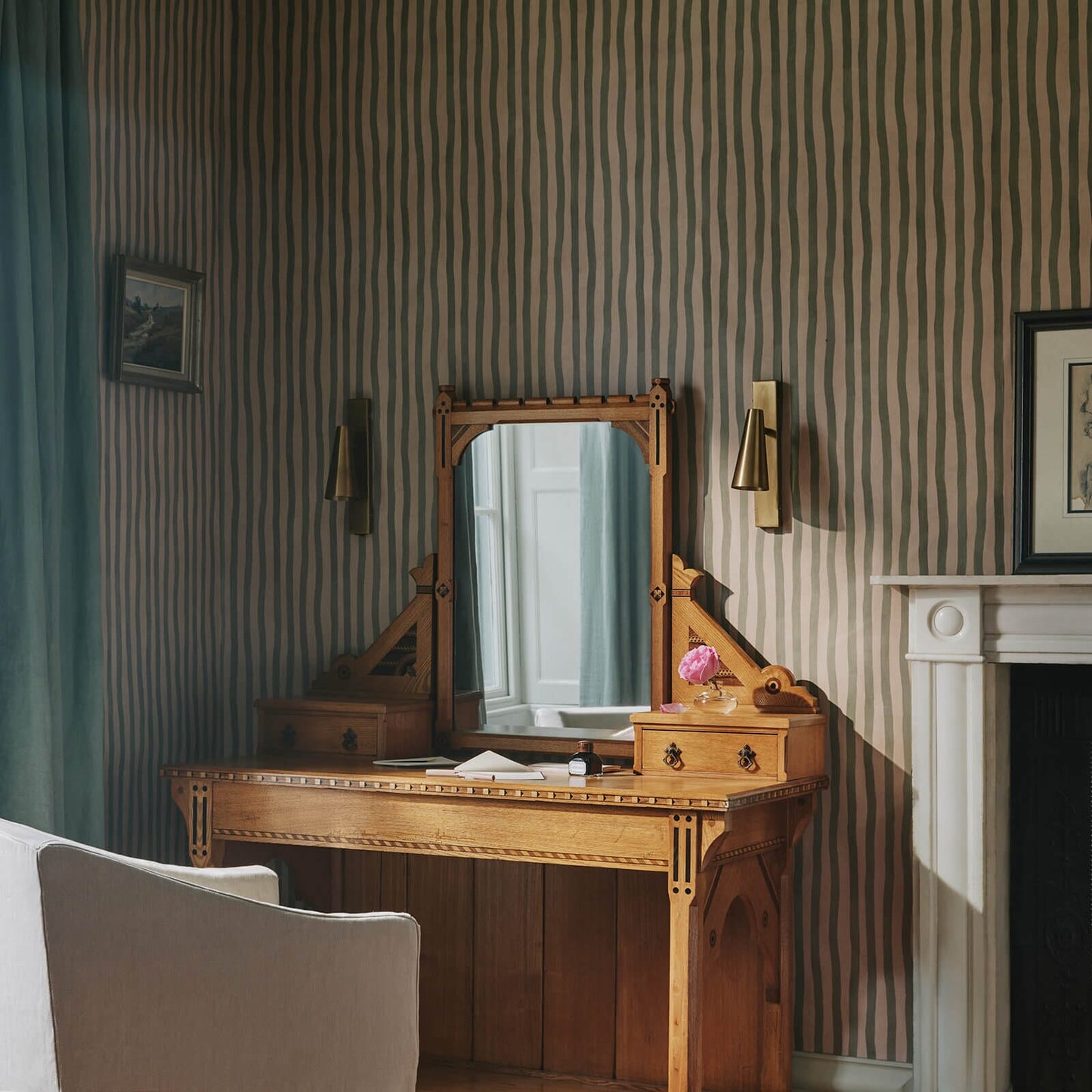 1-WA-ATS-DI-SAL-XXX - Artist's Stripe Wallpaper - Sap & Alabaster - House of Hackney