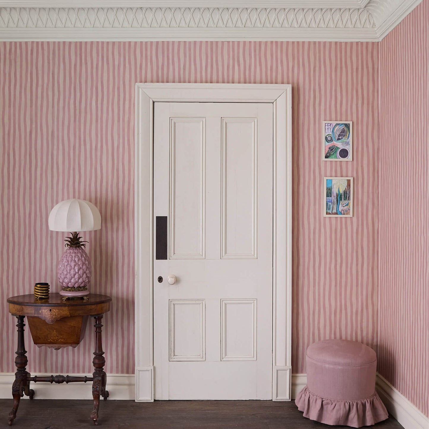1-WA-ATS-DI-SKA-XXX - Artist's Stripe Wallpaper - Sakura & Astrantia - House of Hackney