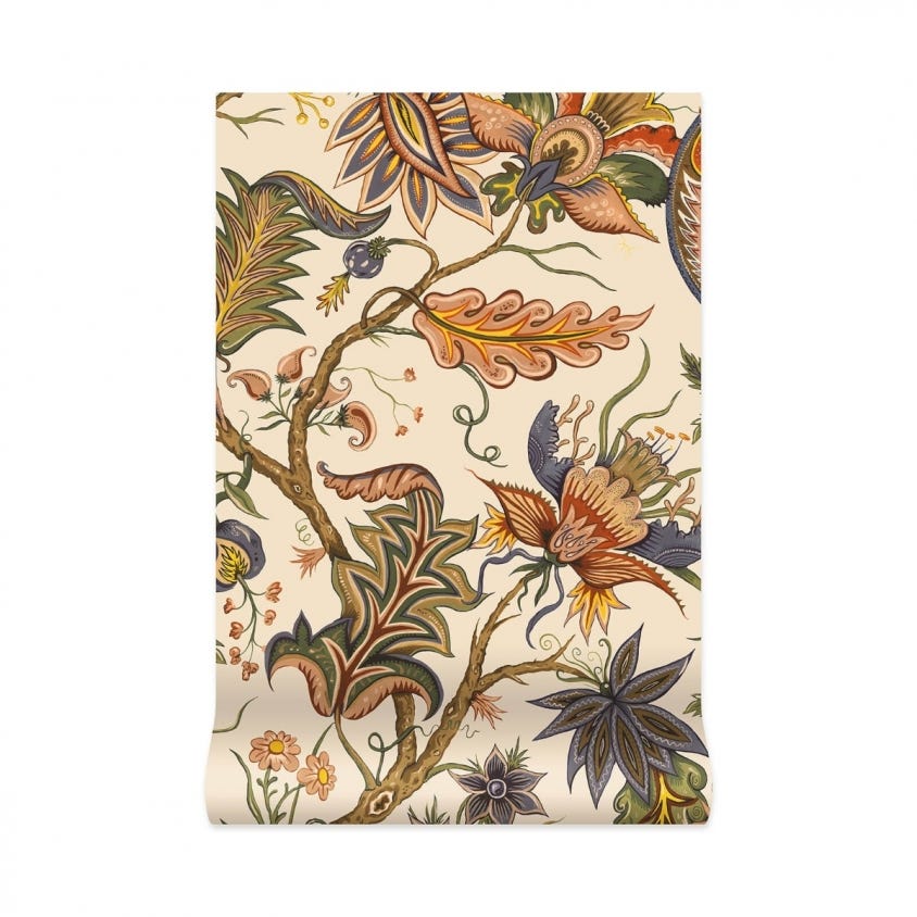 1-WA-DAM-DI-CRM-XXX - Damas Wallpaper - Off-White / Green - House of Hackney