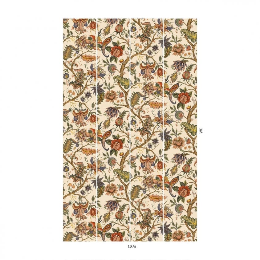 1-WA-DAM-DI-CRM-XXX - Damas Wallpaper - Off-White / Green - House of Hackney