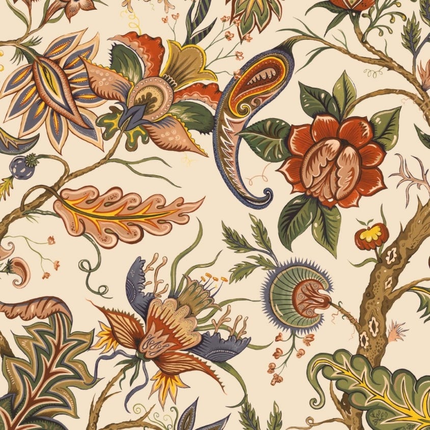 1-WA-DAM-DI-CRM-XXX - Damas Wallpaper - Off-White / Green - House of Hackney