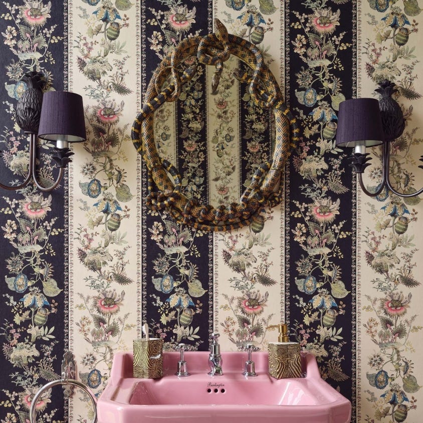 1-WA-FLF-DI-STR-XXX-004 - Flora Fantasia Stripe Wallpaper - Noir - House of Hackney