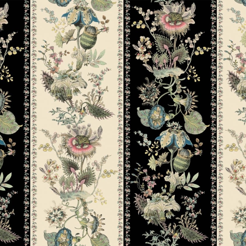 1-WA-FLF-DI-STR-XXX-004 - Flora Fantasia Stripe Wallpaper - Noir - House of Hackney