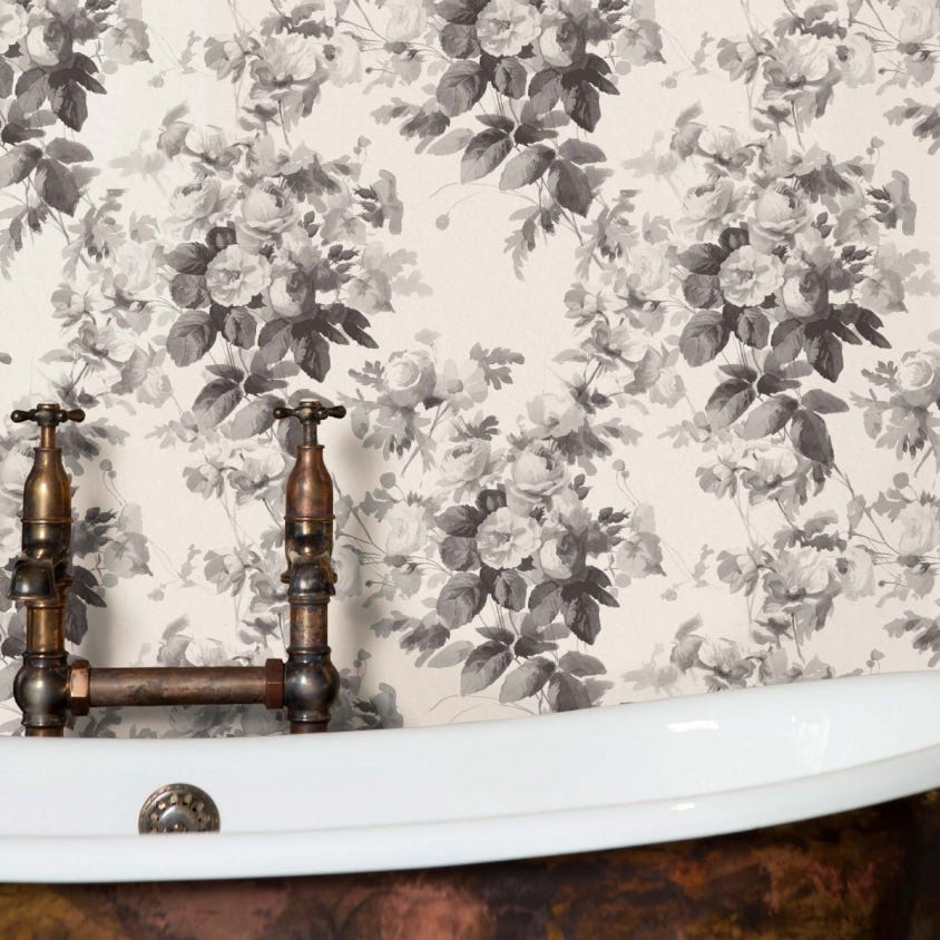 1-WA-LON-TR-GRY-XXX-001 - London Rose Wallpaper - Smoke Grey - House of Hackney