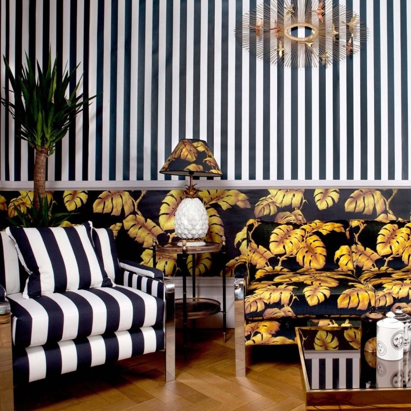 1-WA-MON-DI-BLK-STR - Mono Stripe Wallpaper - Off-Black / Oyster - House of Hackney