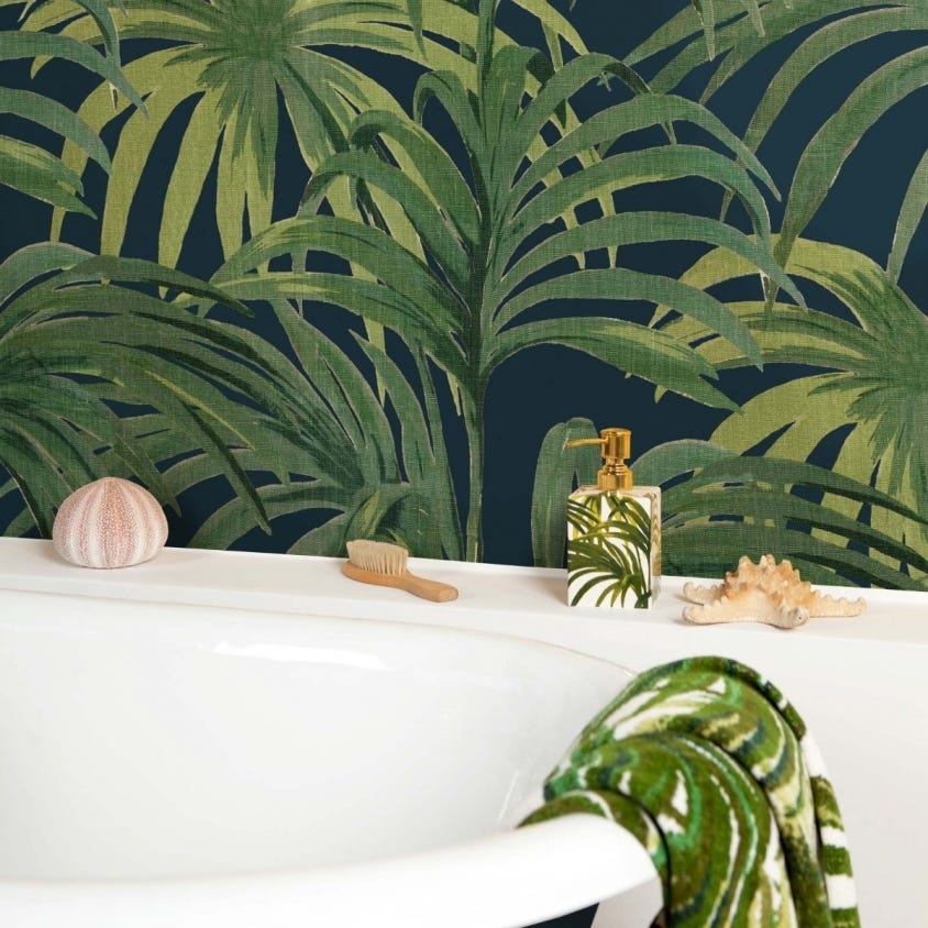 1-WA-PAL-DI-M&G-100 - Palmeral Magna Wallpaper - Midnight / Green - House of Hackney