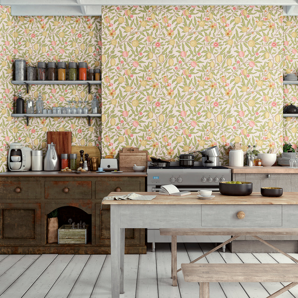 1004 - Fruit Wallpaper - Himalayan -Pink - Morris Collections