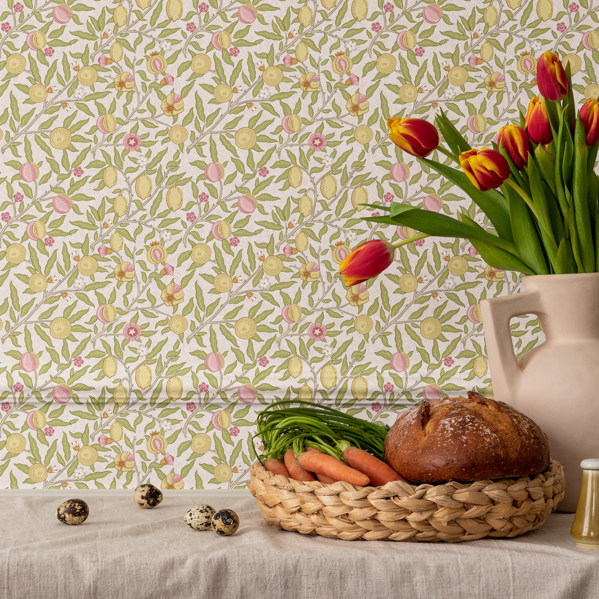 1004 - Fruit Wallpaper - Himalayan -Pink - Morris Collections