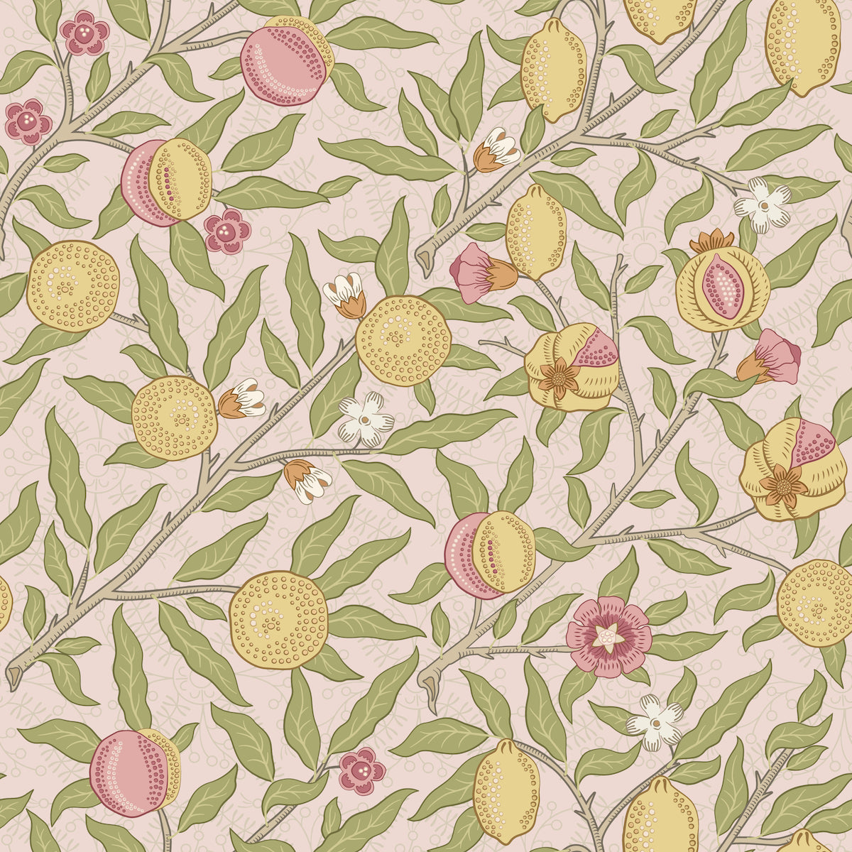 1004 - Fruit Wallpaper - Himalayan -Pink - Morris Collections