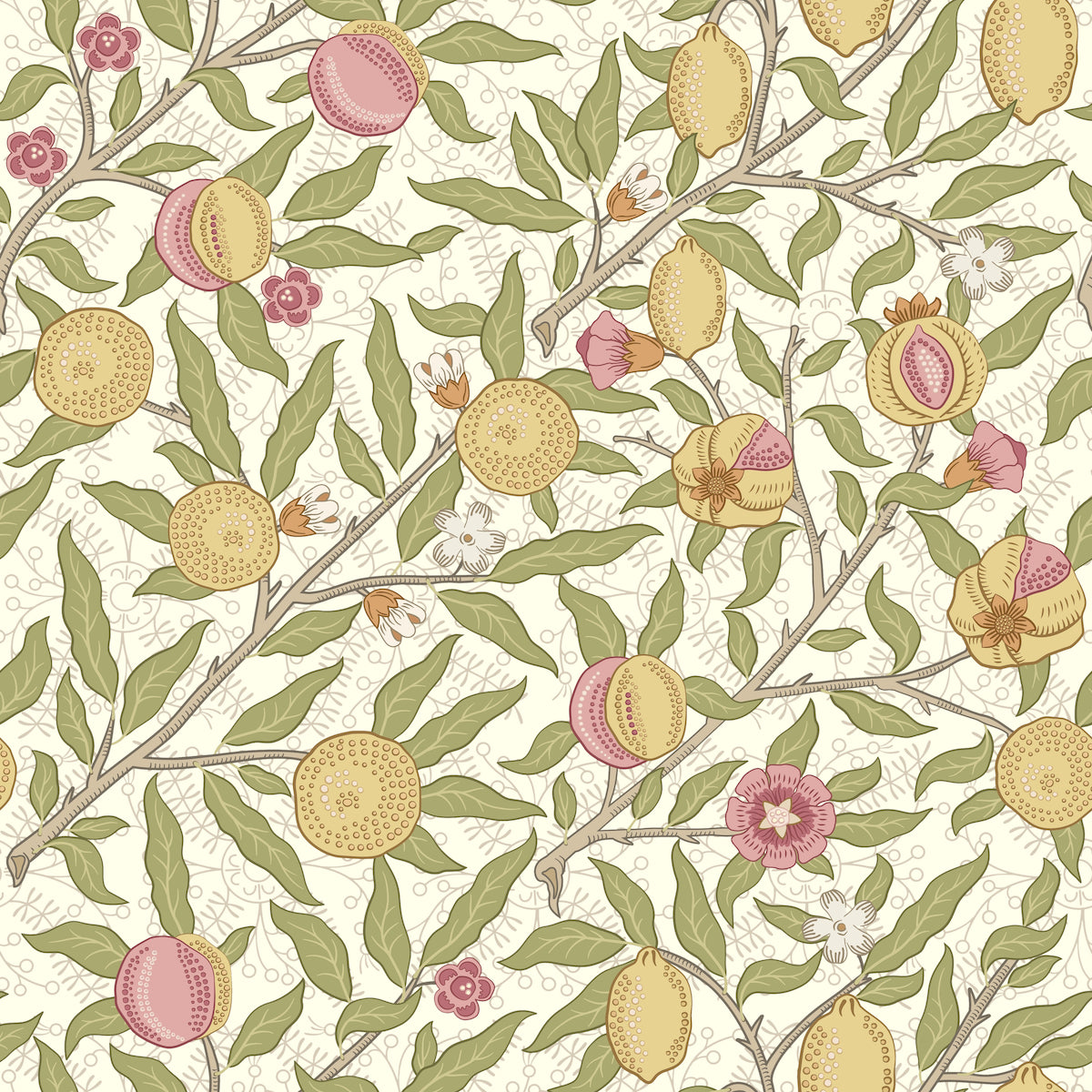 1005 - Fruit Wallpaper - Lemon White - Morris Collections