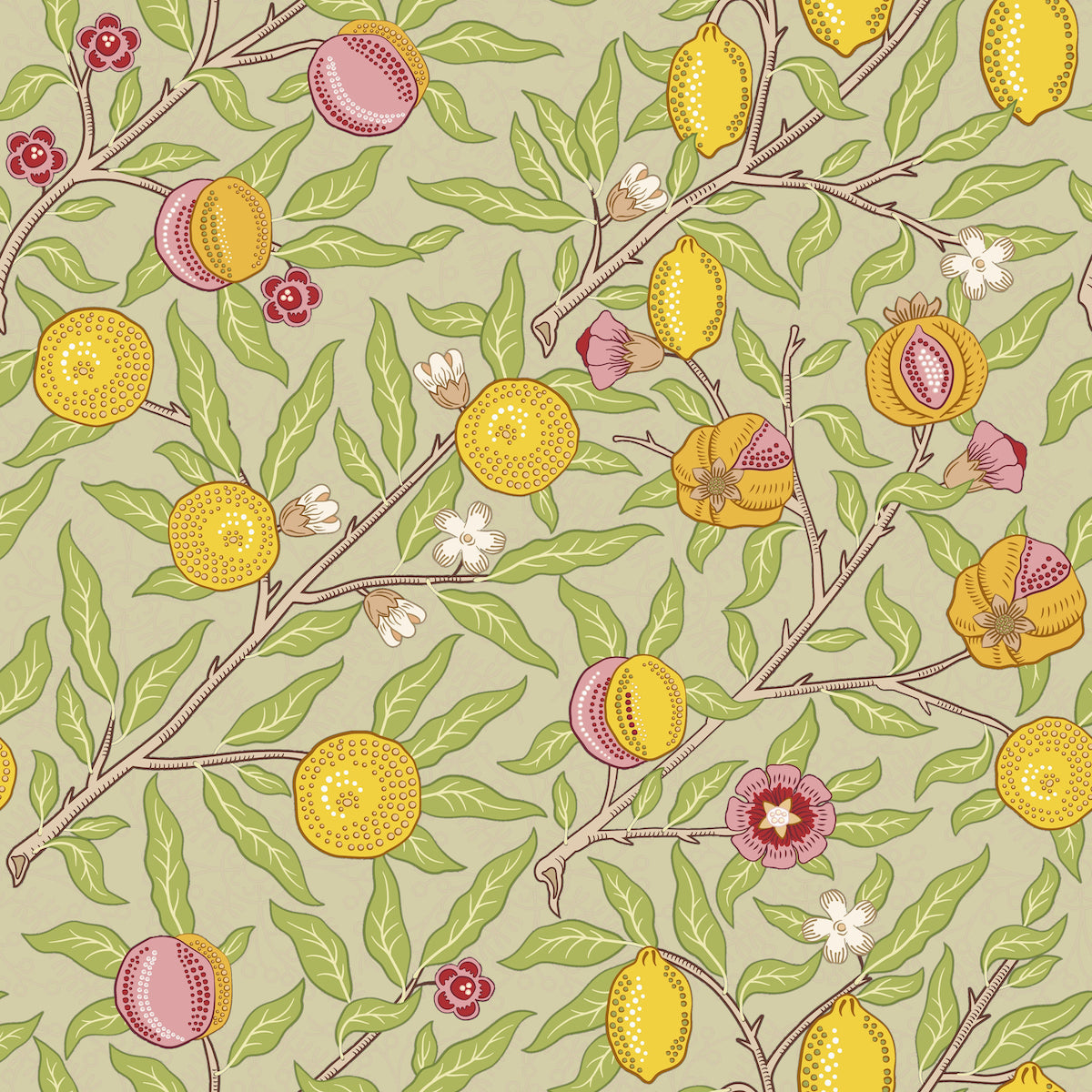 1006 - Fruit Wallpaper - Olive Pale Green - Morris Collections