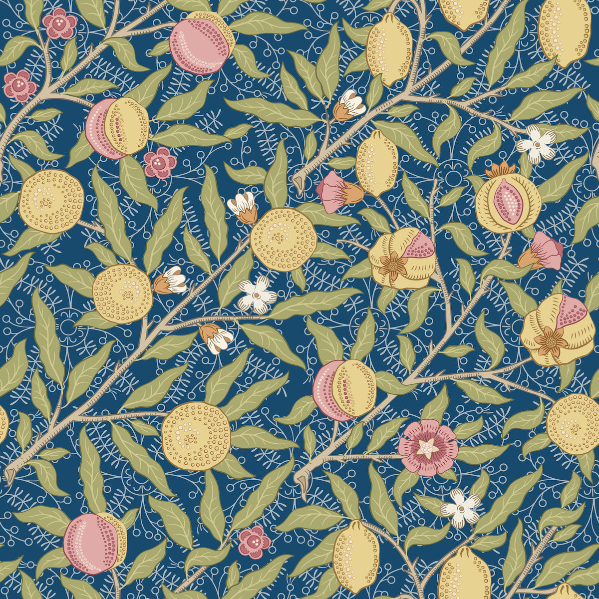 1008 - Fruit Wallpaper - Special Royal Blue - Morris Collections