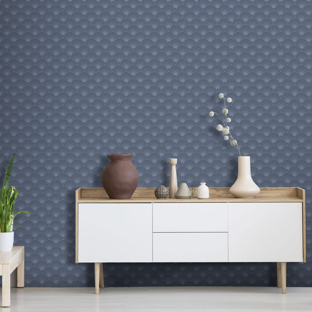 101366 - Ecailles Gatsby Wallpaper - Blue Mica - Superfresco Easy
