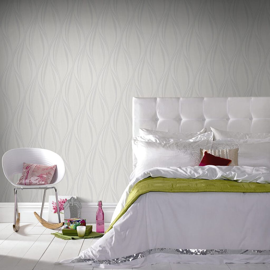 101397 - Tango Wallpaper - White & Silver - Boutique Luxury