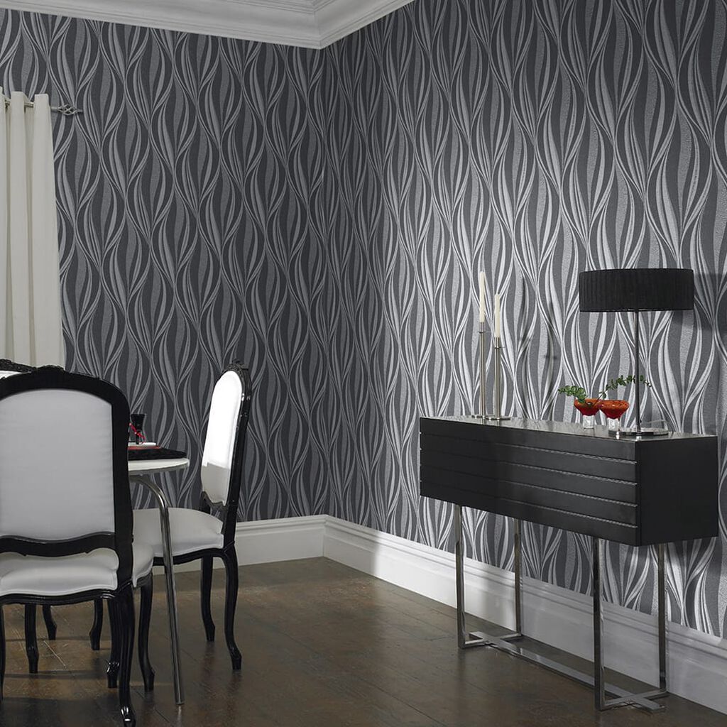 101400 - Tango Wallpaper - Charcoal & Silver - Boutique Luxury
