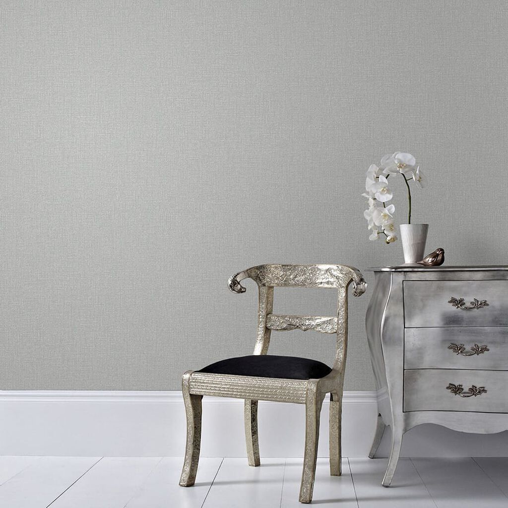 101464 - Chenille Wallpaper - Grey & Silver - Boutique Luxury