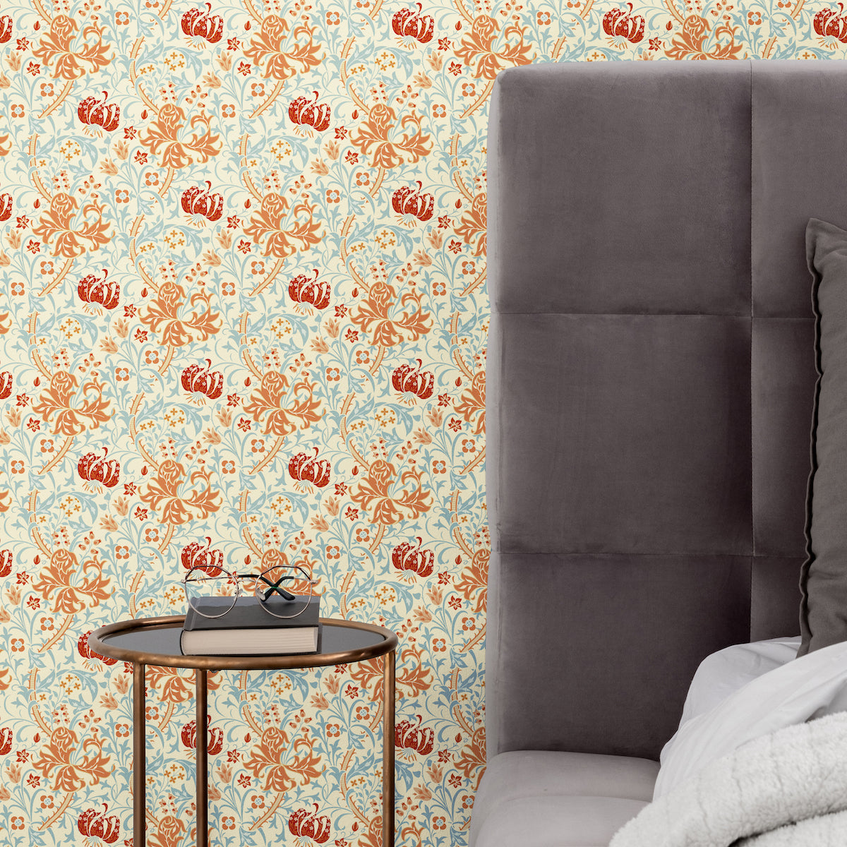 1020 - Golden Lily Wallpaper - Amber - Morris Collections