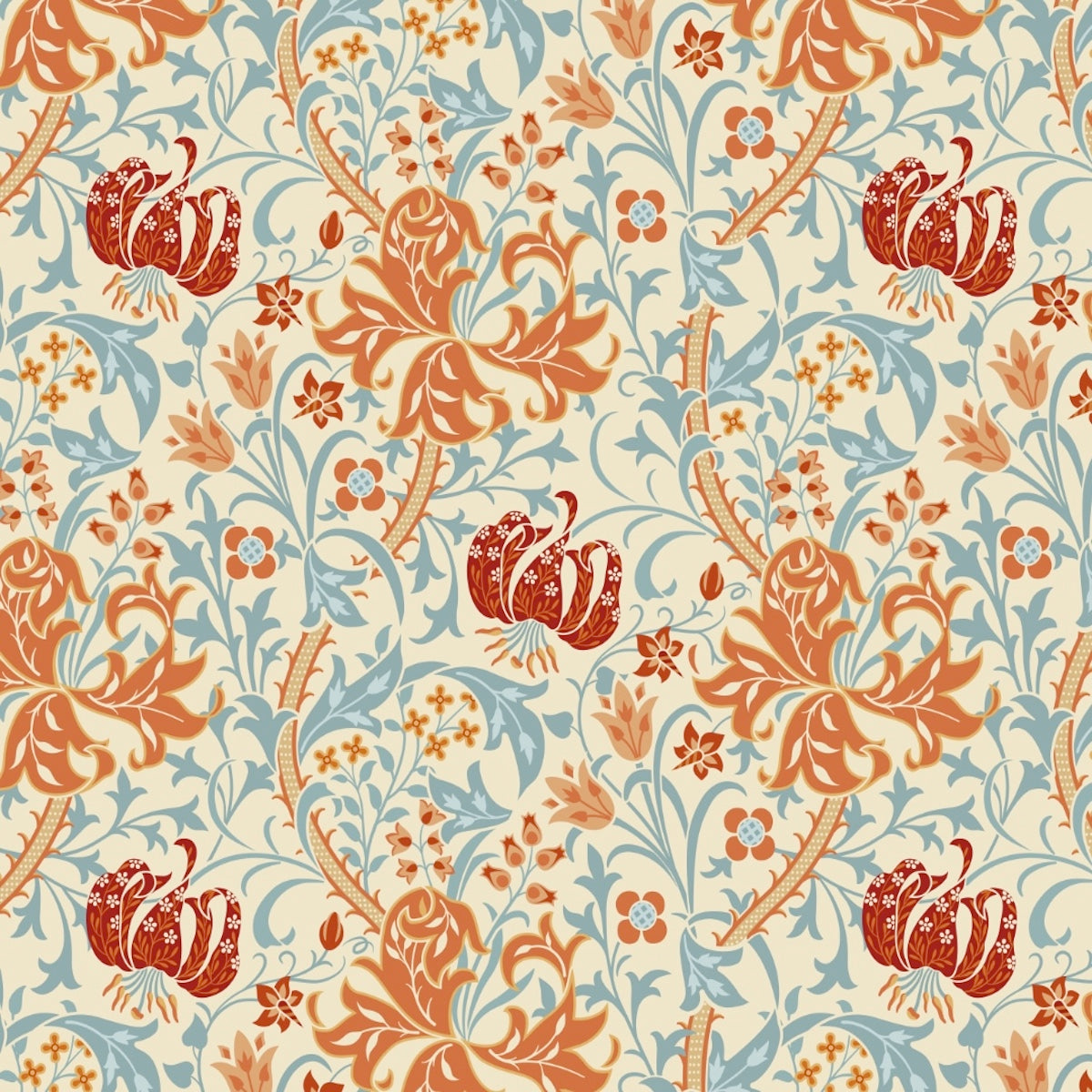 1020 - Golden Lily Wallpaper - Amber - Morris Collections