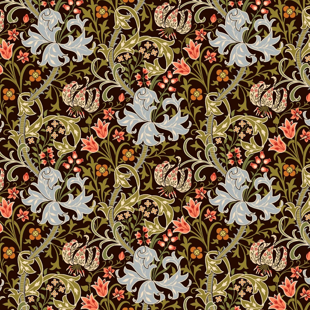 1023-2 - Golden Lily Wallpaper - Earth Brown - Morris Collections