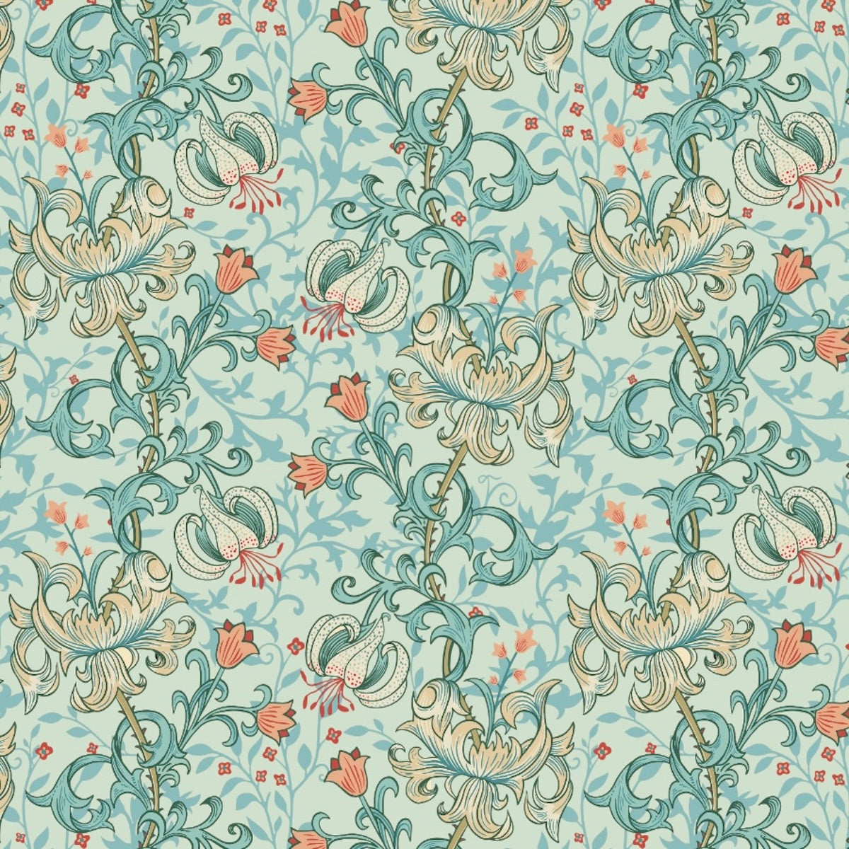 1023 - Golden Lily Wallpaper - Pale Green - Morris Collections