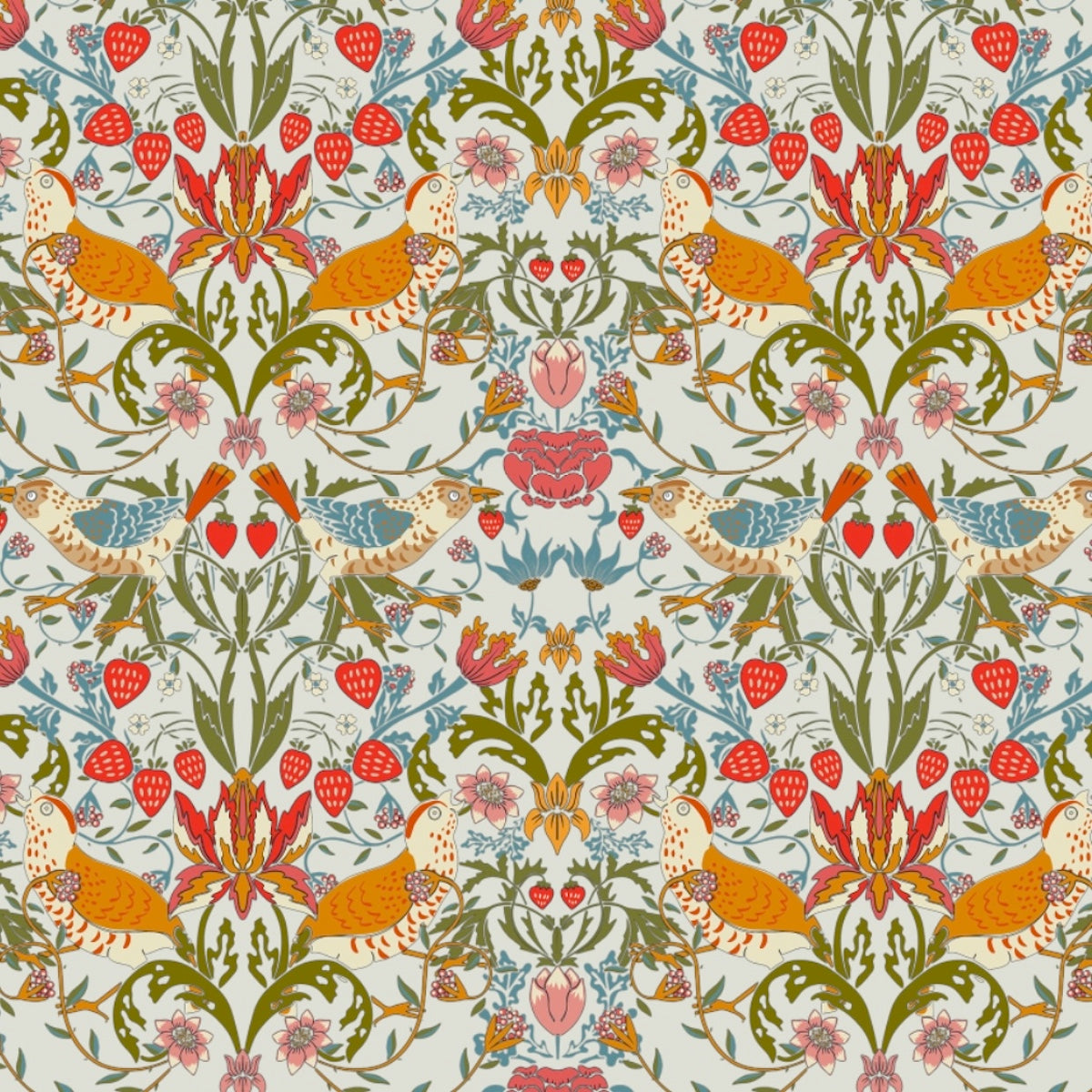 1024 - Strawberry Thief Wallpaper - Grey Sky - Morris Collections