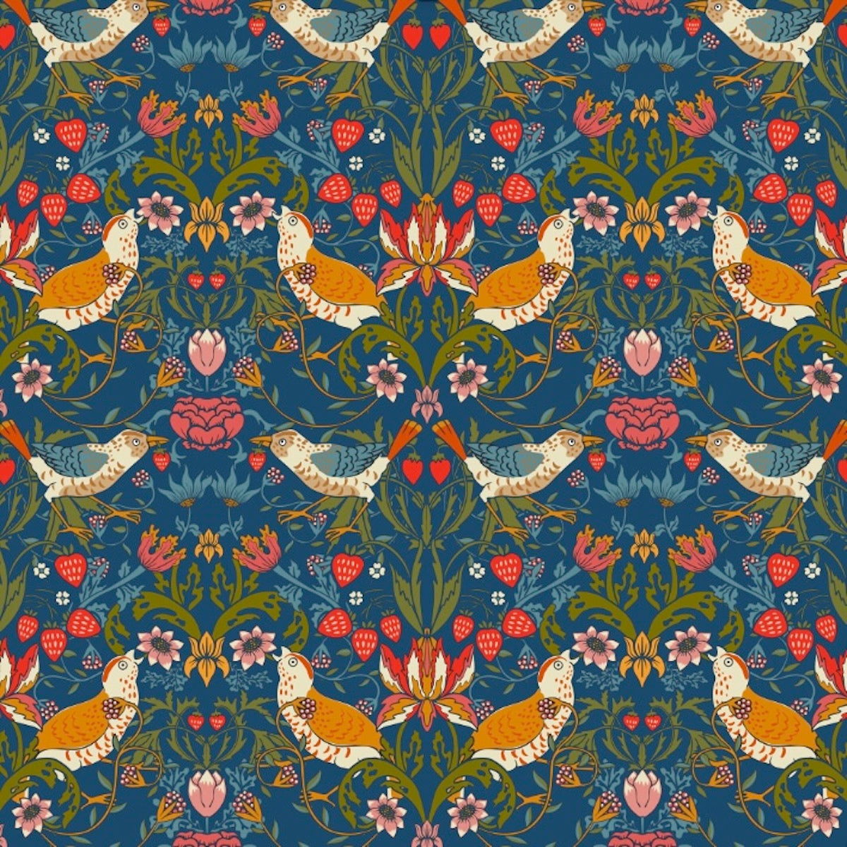 1026 - Strawberry Thief Wallpaper - Royal Blue - Morris Collections