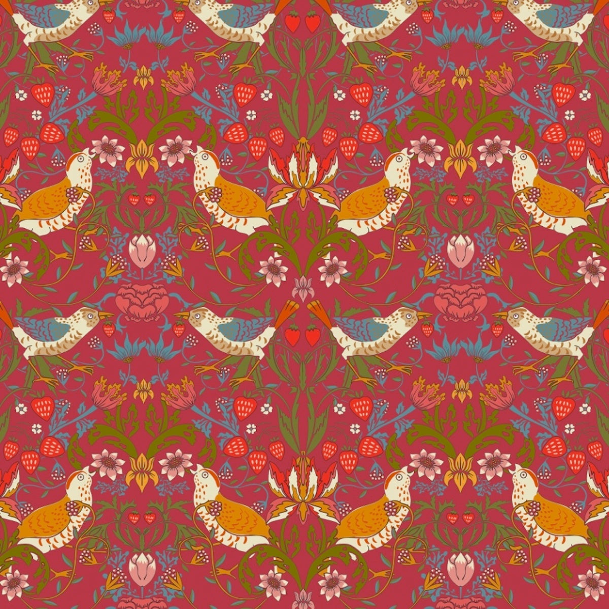 1027 - Strawberry Thief Wallpaper - Crimson-Red - Morris Collections