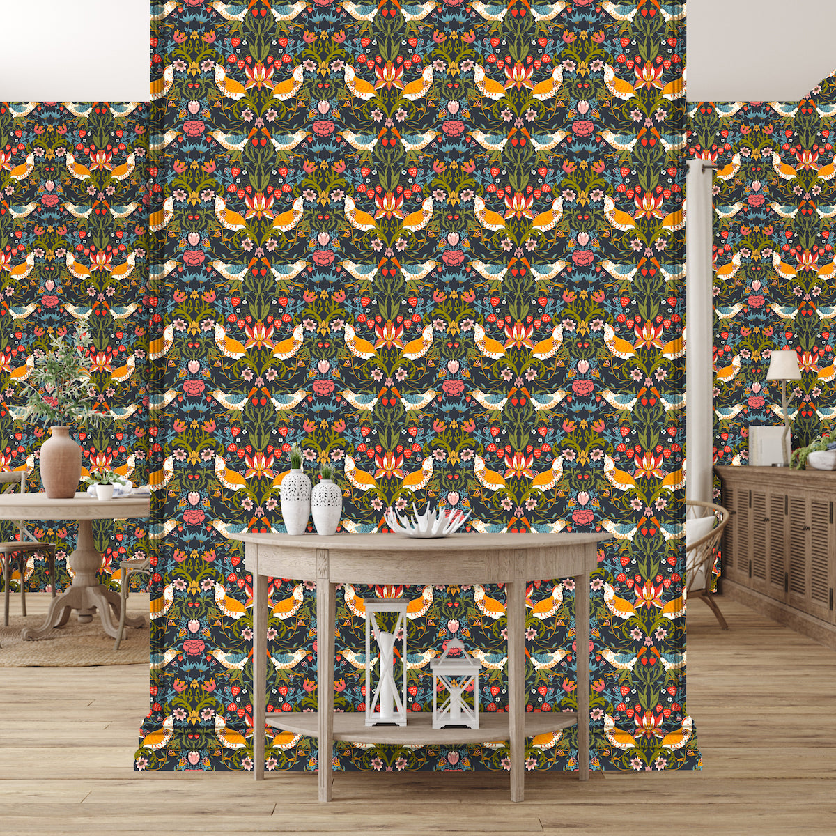 1028 - Strawberry Thief Wallpaper - Midnight - Morris Collections