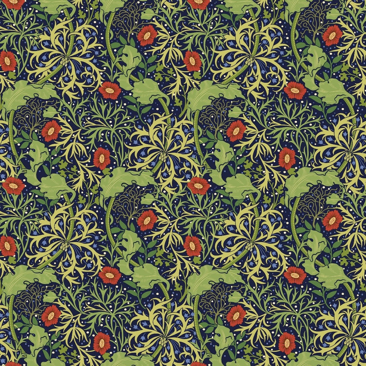 1037 - Seaweed Wallpaper - Dark Green-Red - Morris Collections