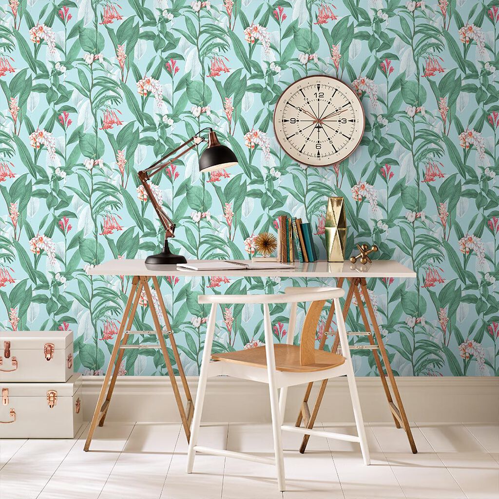 103800 - Botanical Wallpaper - Duck Egg - Graham & Brown