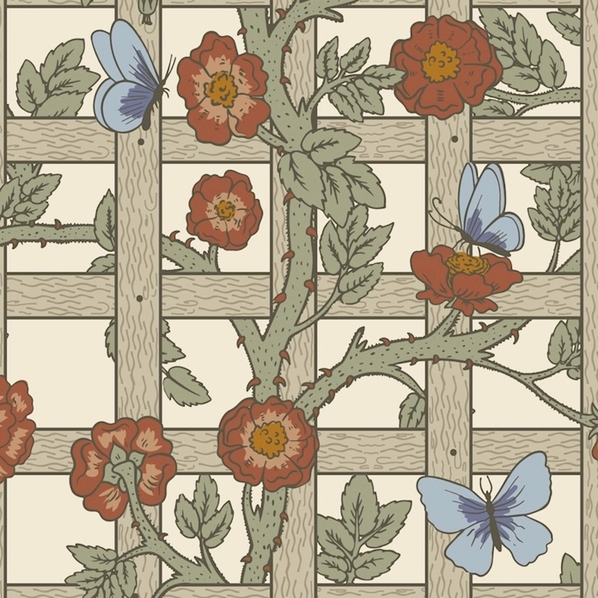 1038 - Trellis Wallpaper - Ecru Beige - Morris Collections