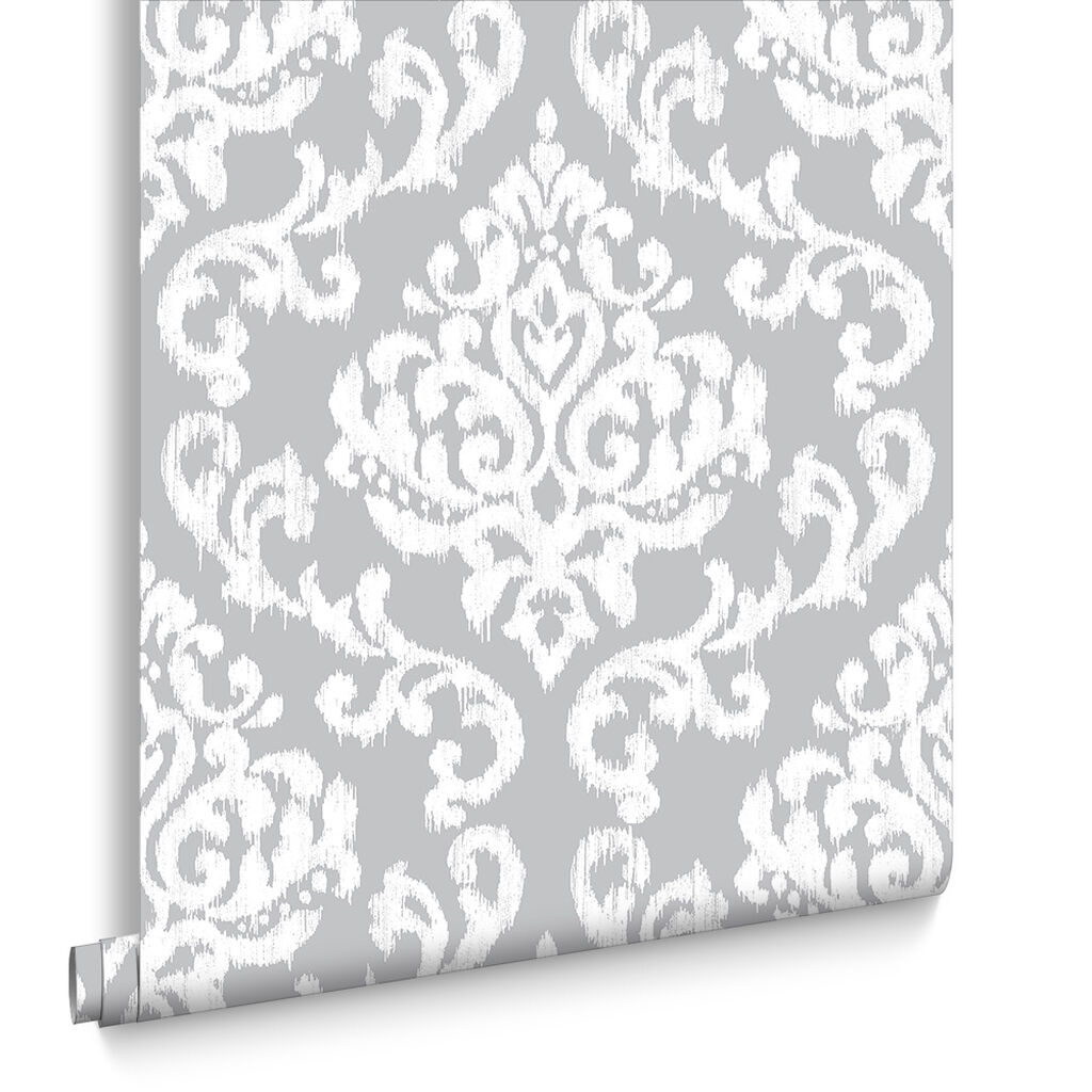 103928 - Indian Ink Damask Wallpaper - Grey Mist - Graham & Brown