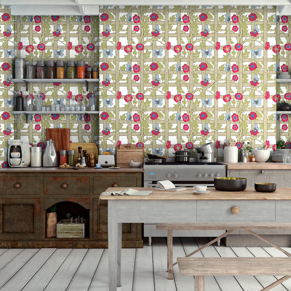 1039 - Trellis Wallpaper - Linen White - Morris Collections