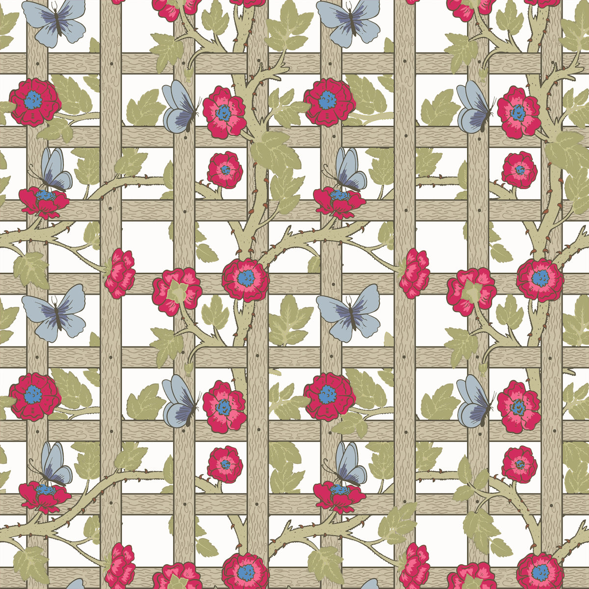 1039 - Trellis Wallpaper - Linen White - Morris Collections