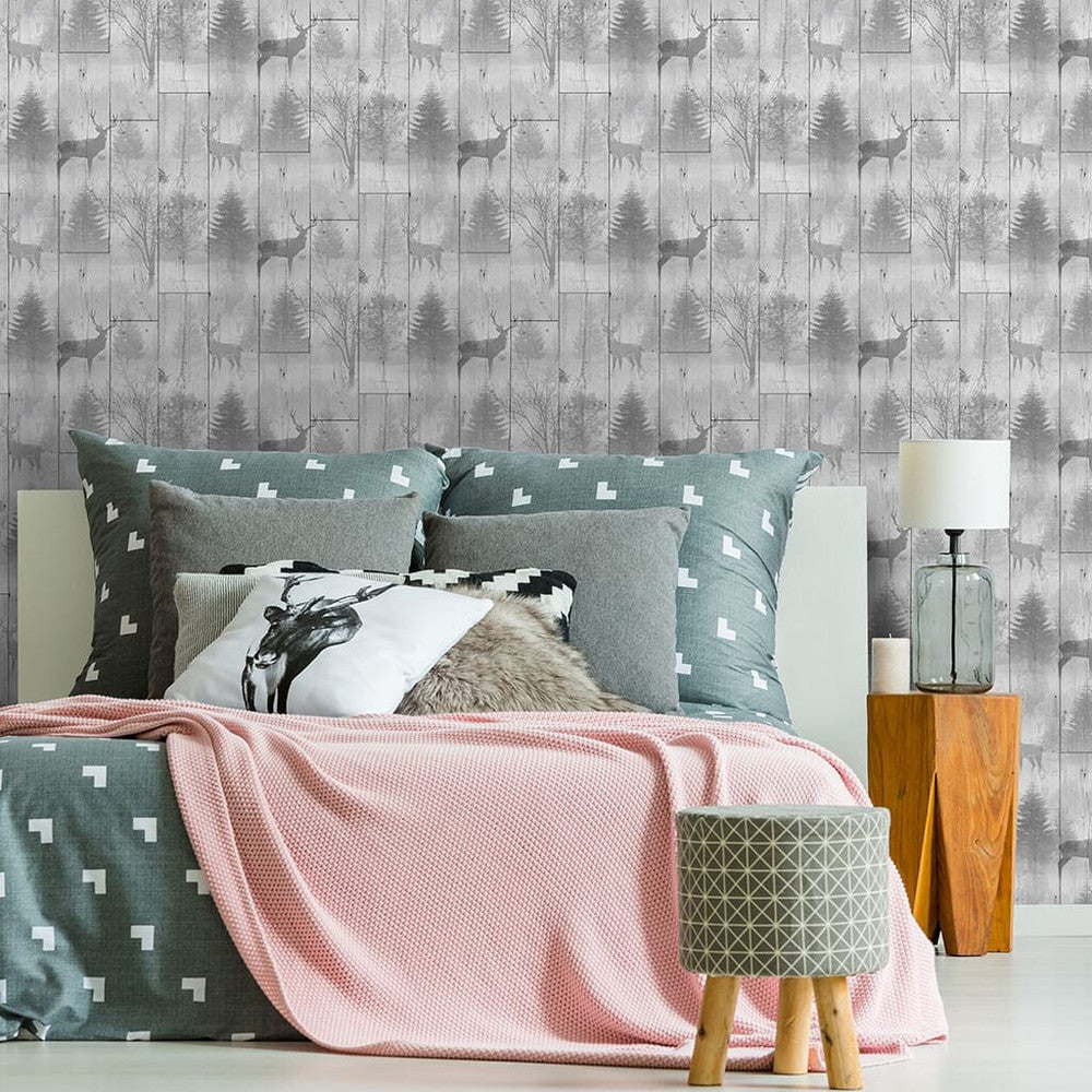 104046 - Highland Plank Wallpaper - Grey - Superfresco Easy