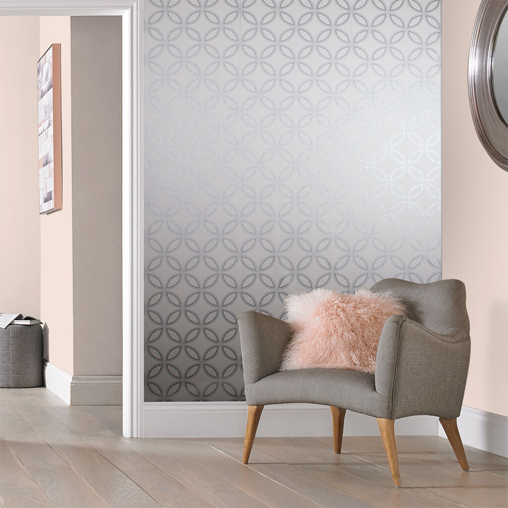 104067 - Eternity Wallpaper - White & Silver - Graham & Brown