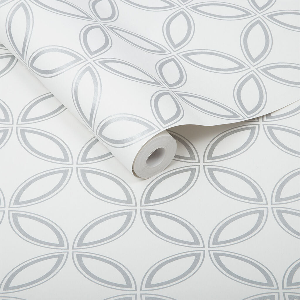 104067 - Eternity Wallpaper - White & Silver - Graham & Brown