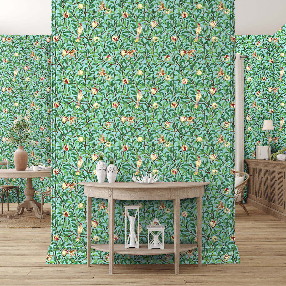 1041 - Bird & Pomegrante Wallpaper - Apple Green - Morris Collections