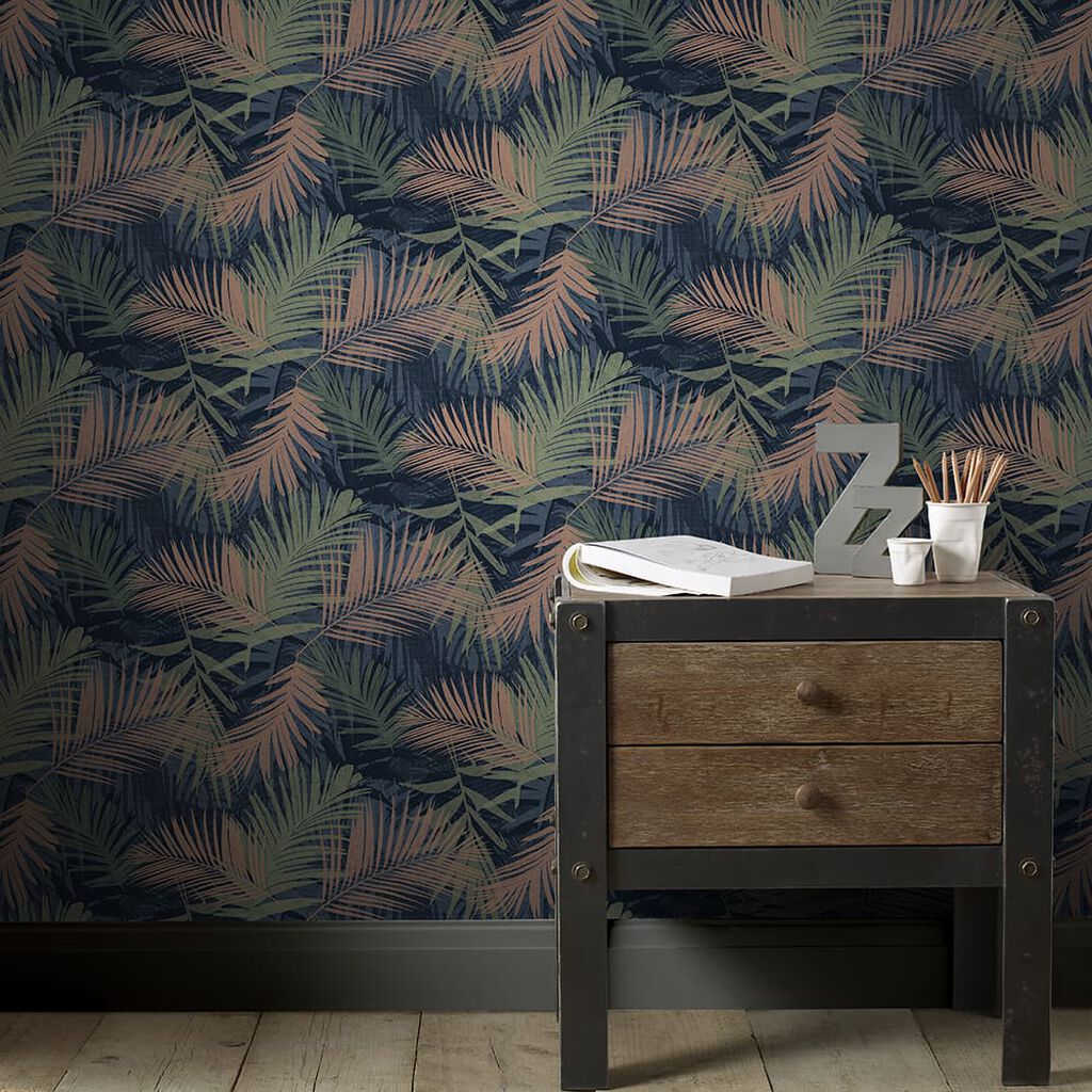 104264 - Jungle Glam Wallpaper - Blue & Green - Boutique Luxury