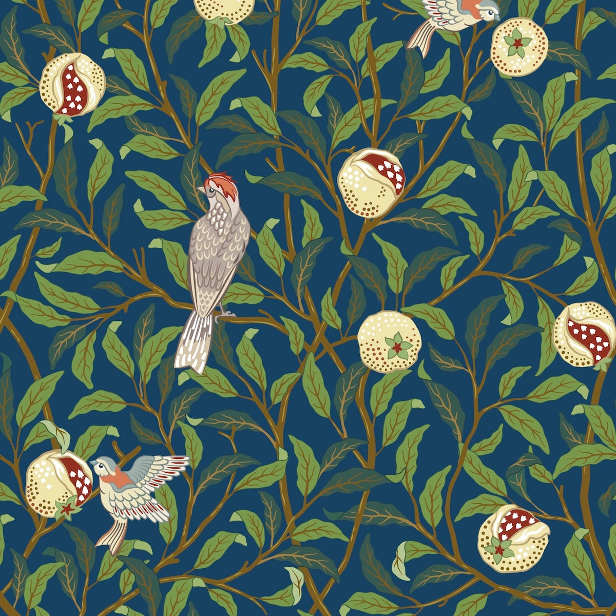 1042 - Bird & Pomegrante Wallpaper - Lapis - Morris Collections