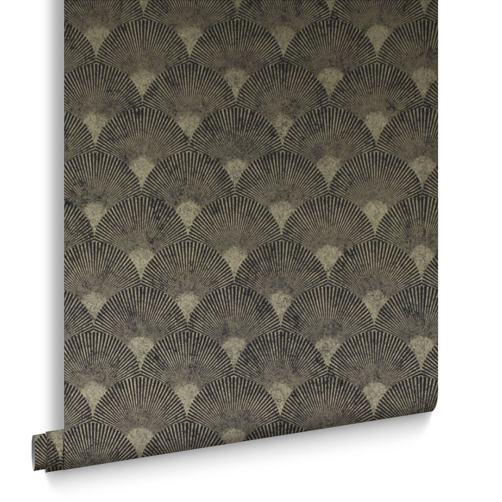 104303 - Fan Wallpaper - Black & Gold - Graham & Brown