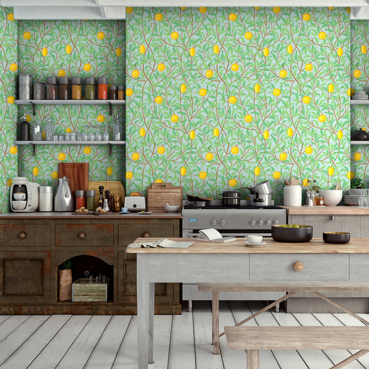 1045 - Lemon Tree Wallpaper - Sky Blue - Morris Collections