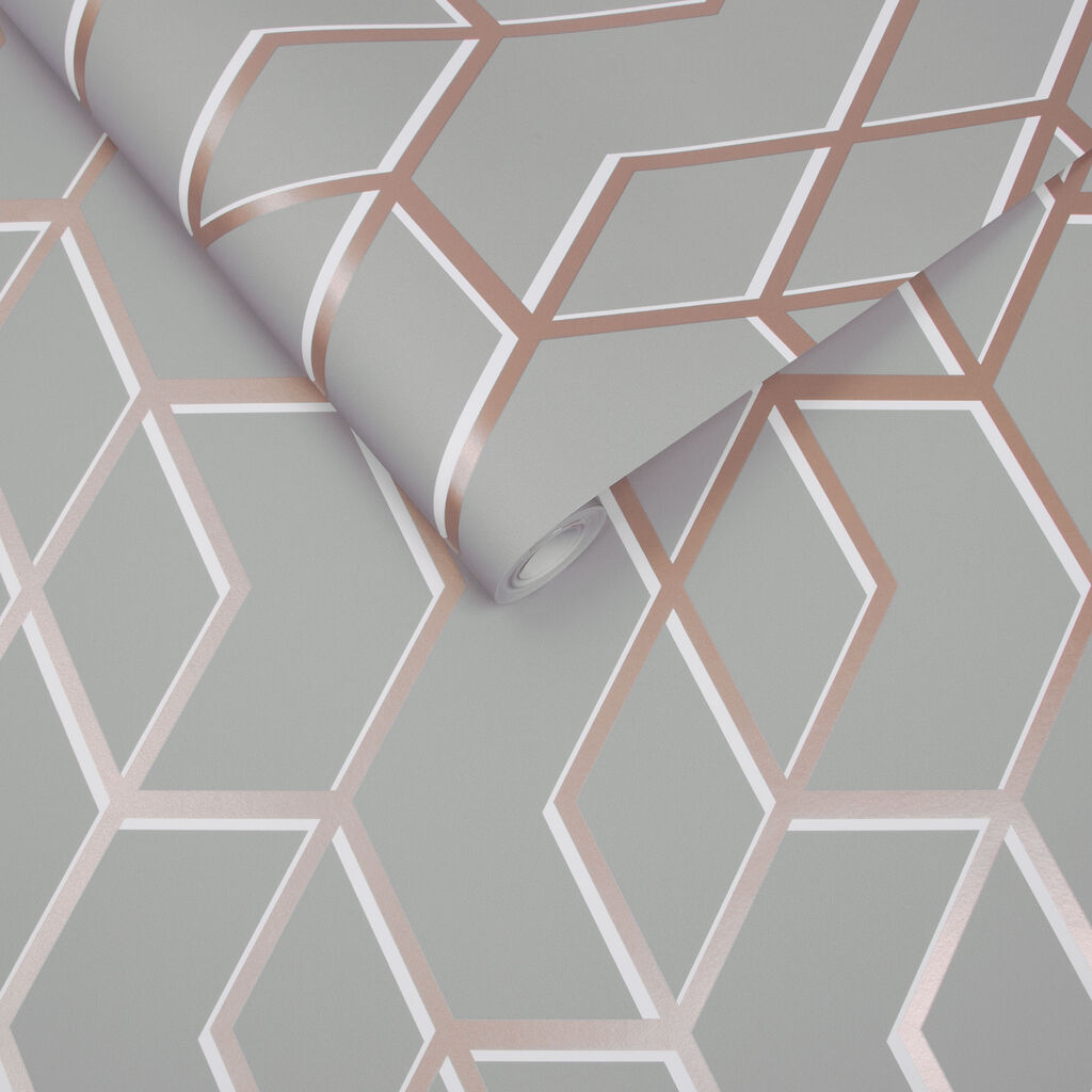104734 - Archetype Wallpaper - Grey Rose Gold - Graham & Brown