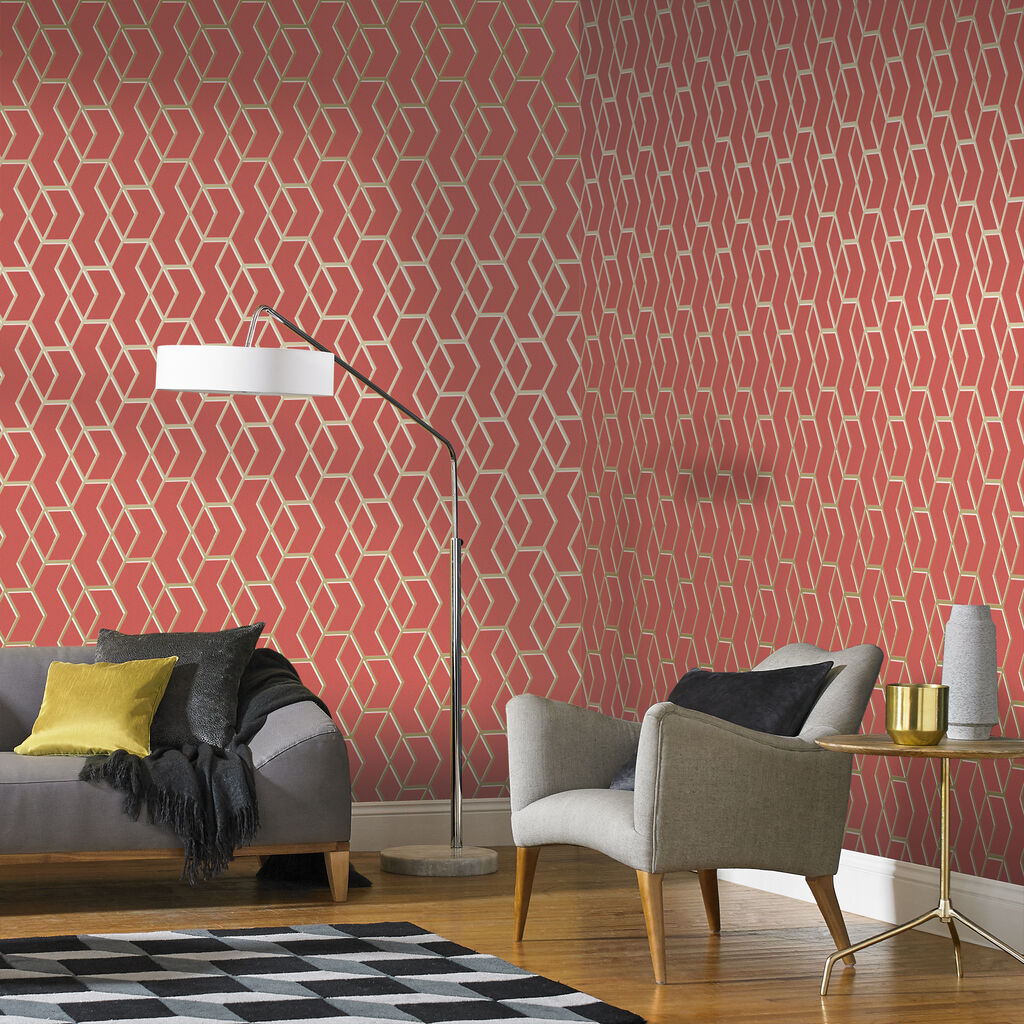 104736 - Archetype Wallpaper - Coral & Gold - Graham & Brown