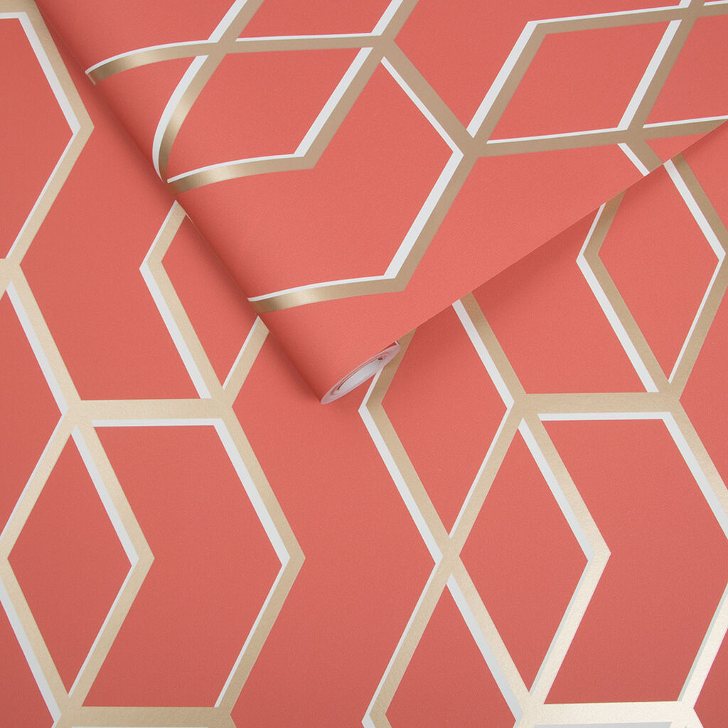 104736 - Archetype Wallpaper - Coral & Gold - Graham & Brown