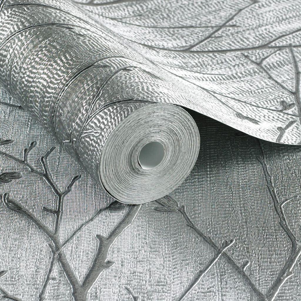 104754 - Water Silk Sprig Wallpaper - Silver - Boutique Luxury