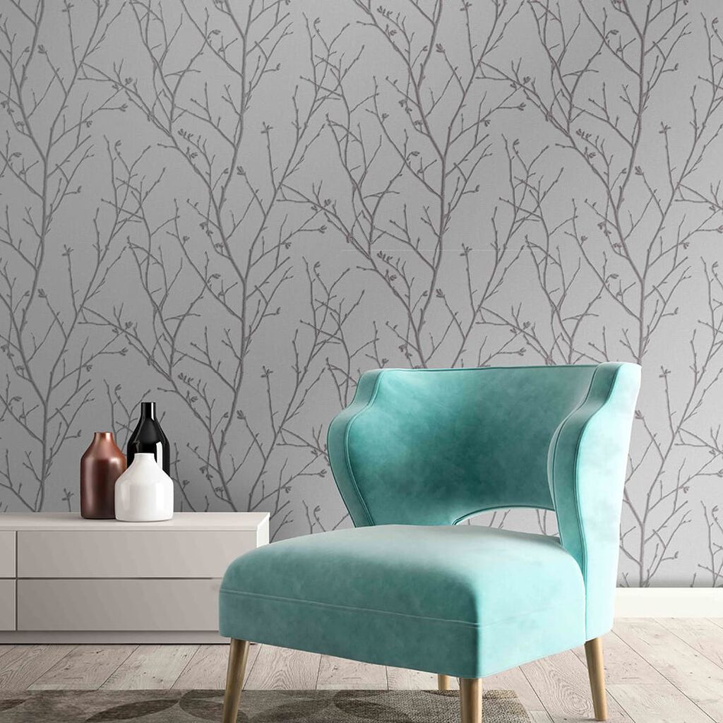 104754 - Water Silk Sprig Wallpaper - Silver - Boutique Luxury