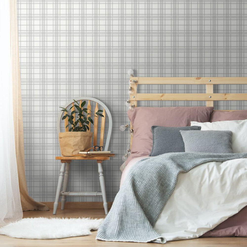 104804 - Country Tartan Wallpaper - Silver - Superfresco Easy