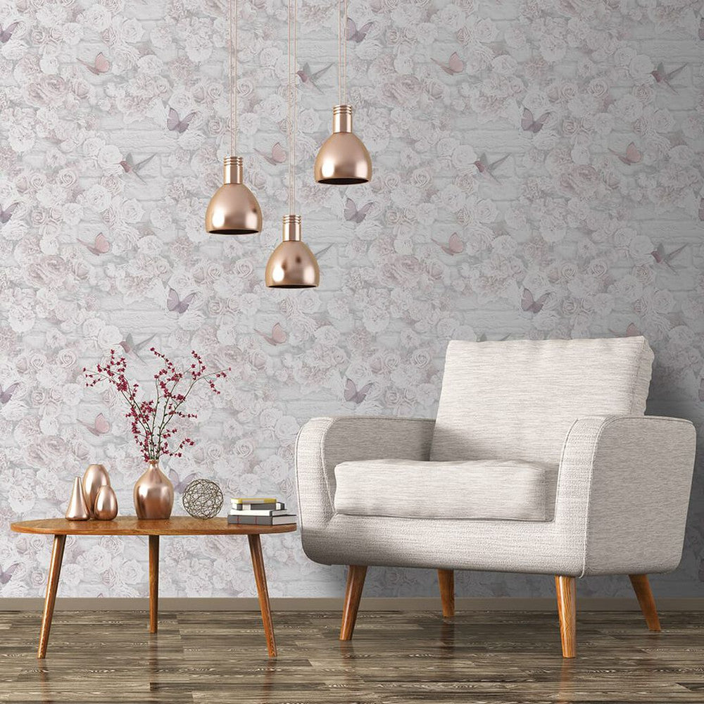 104807 - Flower Wall Wallpaper - White - Superfresco Easy